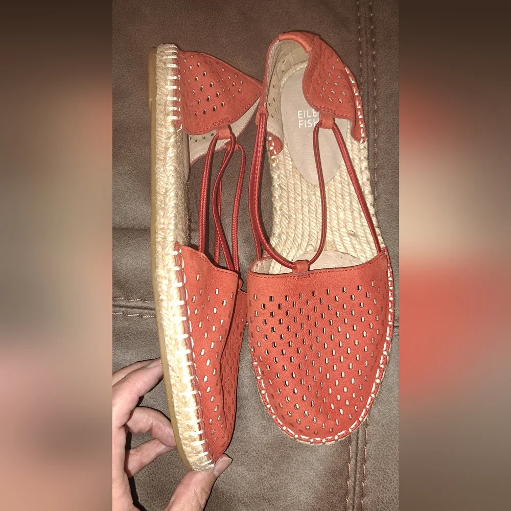 Eileen Fisher Lee 2 Slip On Espadrille  Rusty Red Jute Shoes Summer Fun City 8.5